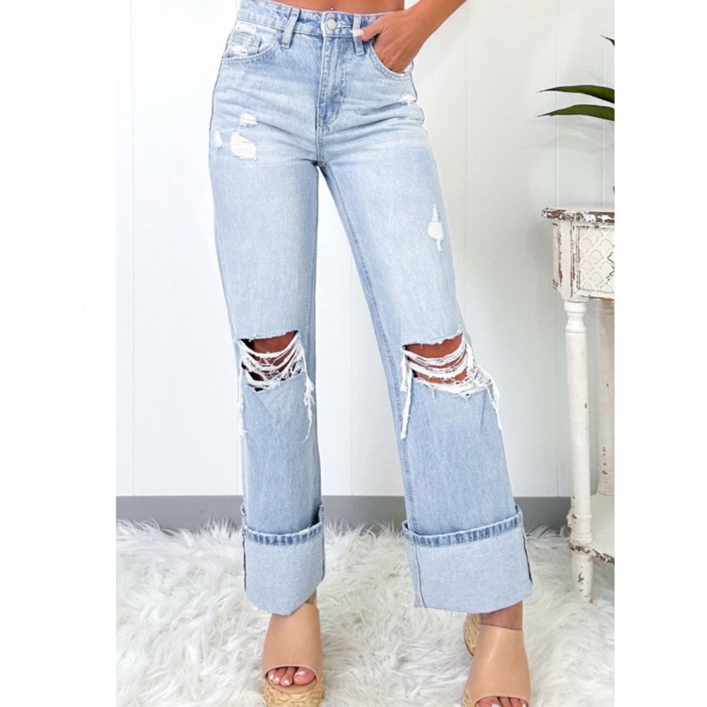 Beau Blue Light Wash Distressed Flare Jeans